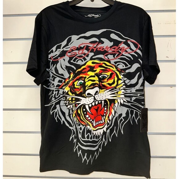Ed Hardy NWT Mens T-shirt M Black Big Tiger Face Tee Short Sleeve Y2K - Picture 1 of 2